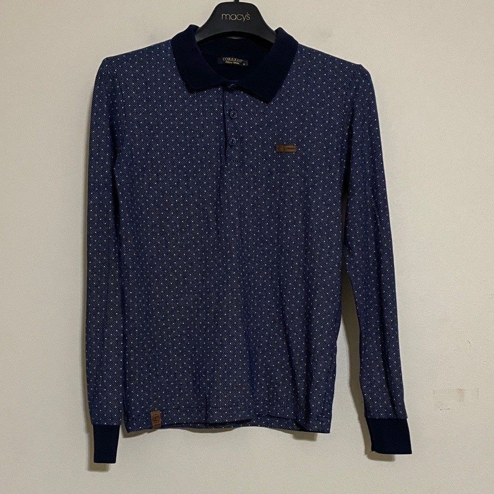 Corazzo Men's Navy Blue Long Sleeve Polo Shirt casual S soft cozy office event
